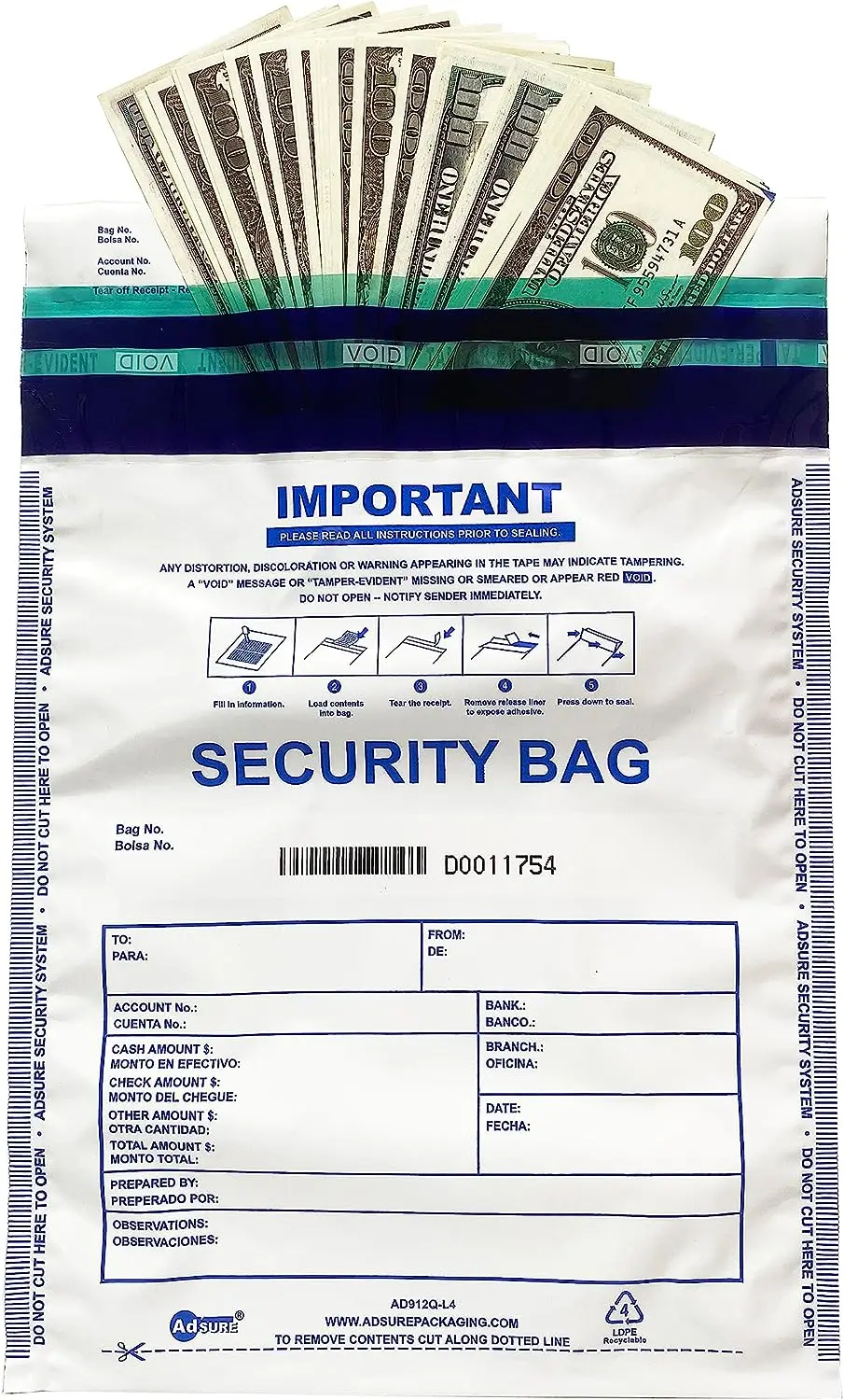 Bank Deposit Bags  With Level 4 Security Tamper Evident Bag Self Adhesion Security Bank Bags Plastic