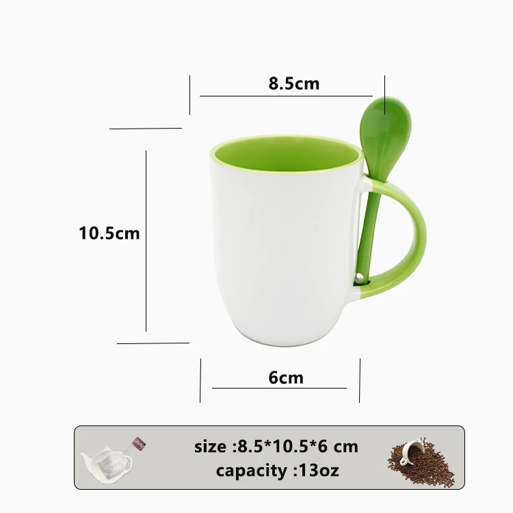 Large coffee cup white 13oz inner color custom sublimation ceramic mug with spoon for promotion gift