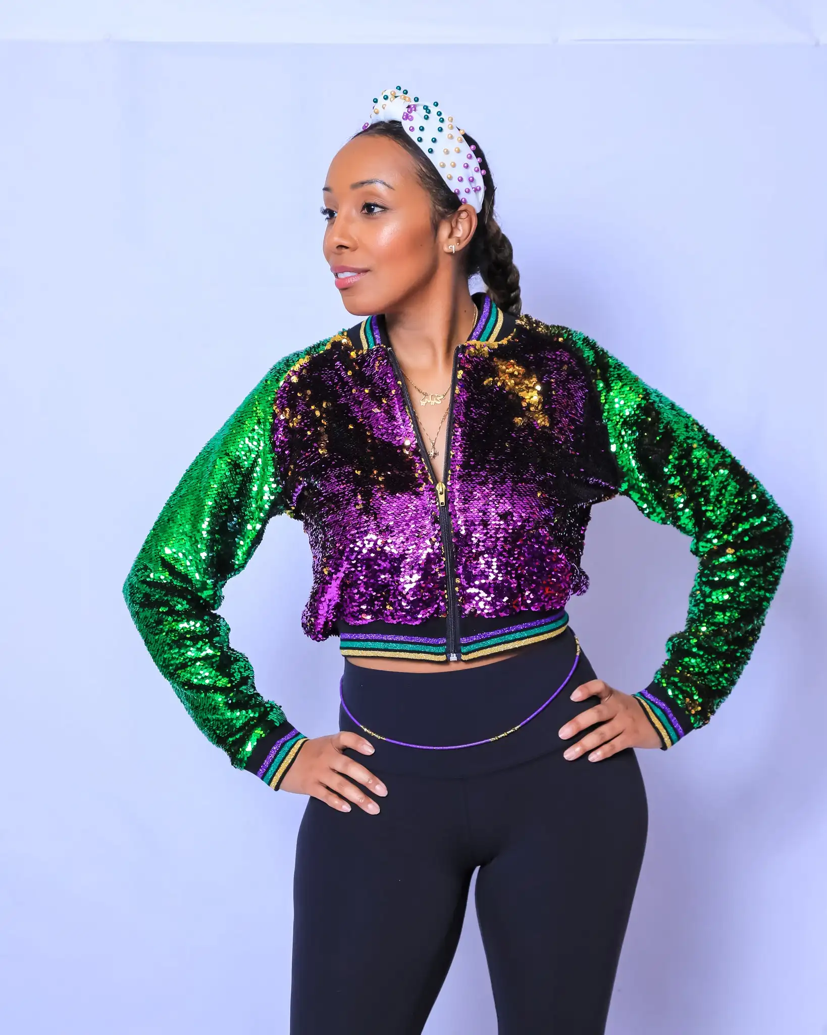 Wholesale Mardi Gras Sequin Bomber Jacket Adult Woman Reversible Glitter Long Sleeve Zipper Party Jacket 2025