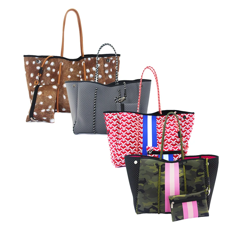 Пользовательская летняя Водонепроницаемая махровая ткань ламинированная Большая размер XXL перфорированная ручная сумка-тоут Неопреновая пляжная сумка с