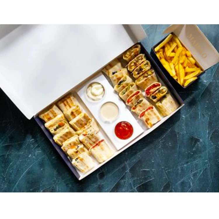Wholesale Takeaway Food Paper Shawarma Fries Box Custom Paper Kebab Packaging Box Disposable Take Away Chicken Box Fast Food