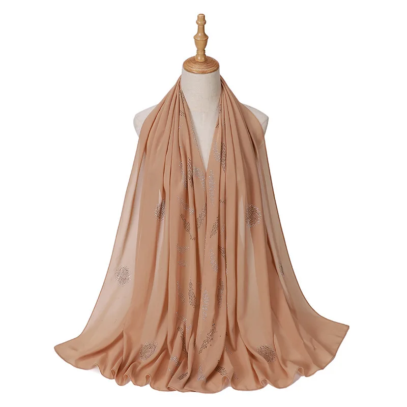 Wholesale Rhinestone Bubble Chiffon Muslim Hijab With Diamond Women Head Wraps Shawls Scarf