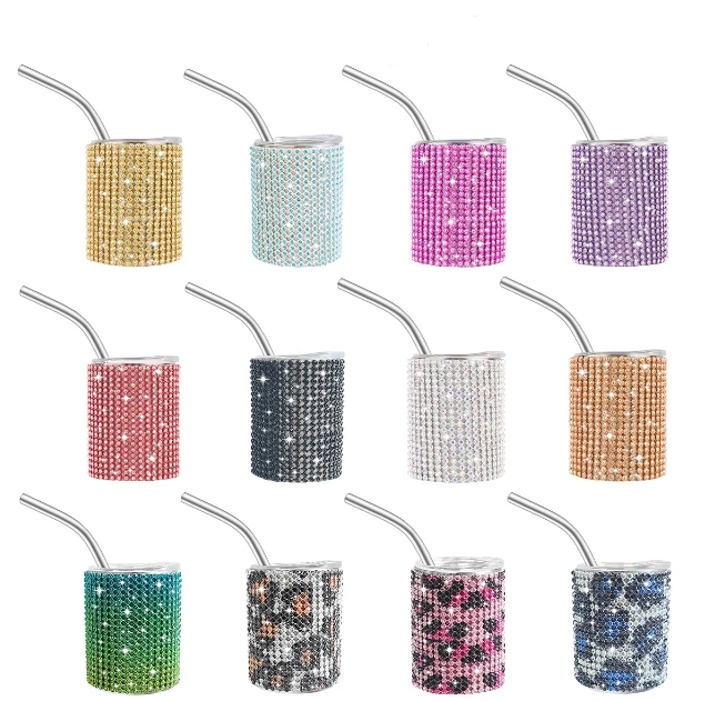 whiskey rhinestone Leopard 2 oz mini tumbler shot glasses with lid 3 oz tumbler shot glass rhinestone tumbler