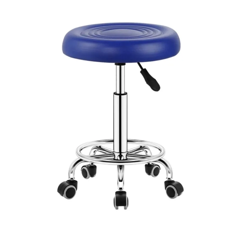 Modern Lift Rotate Movable  Bar Stool round Pulley stool for Beauty Salon Cashier Kitchen  Customized PU Metal base Adjustable