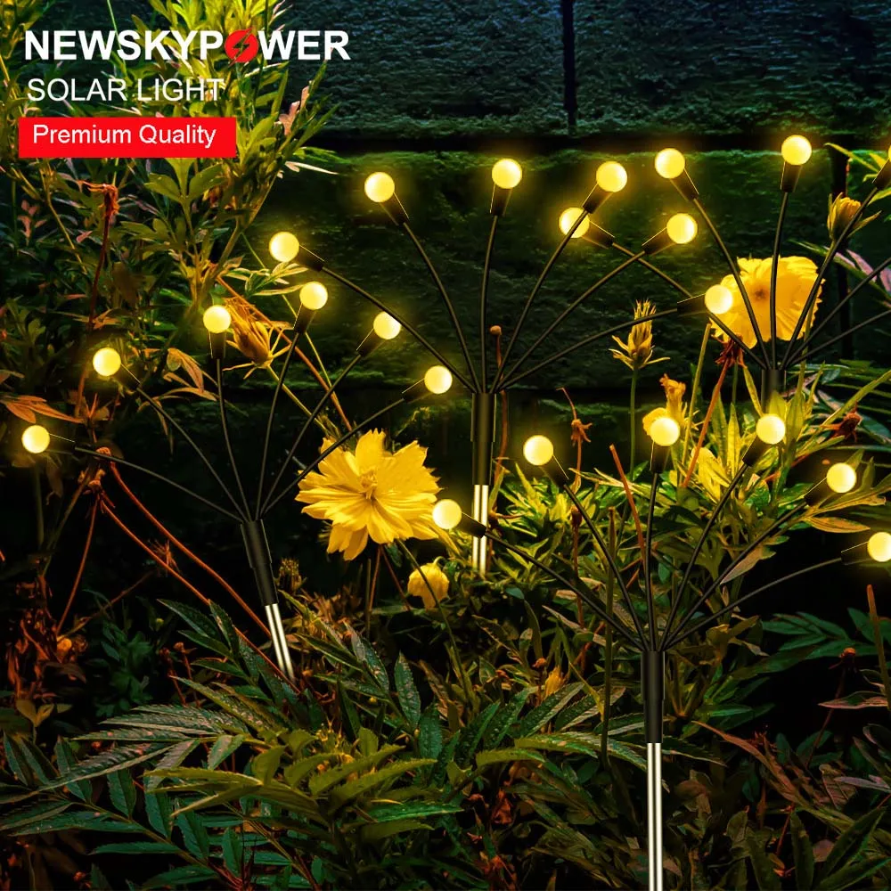 Sway By Wind Solar Panel With 32-LED Bulbs Solar Firefly UV Waterproof IP65 1200mAH Lithium Battery Garden Decorative Lights