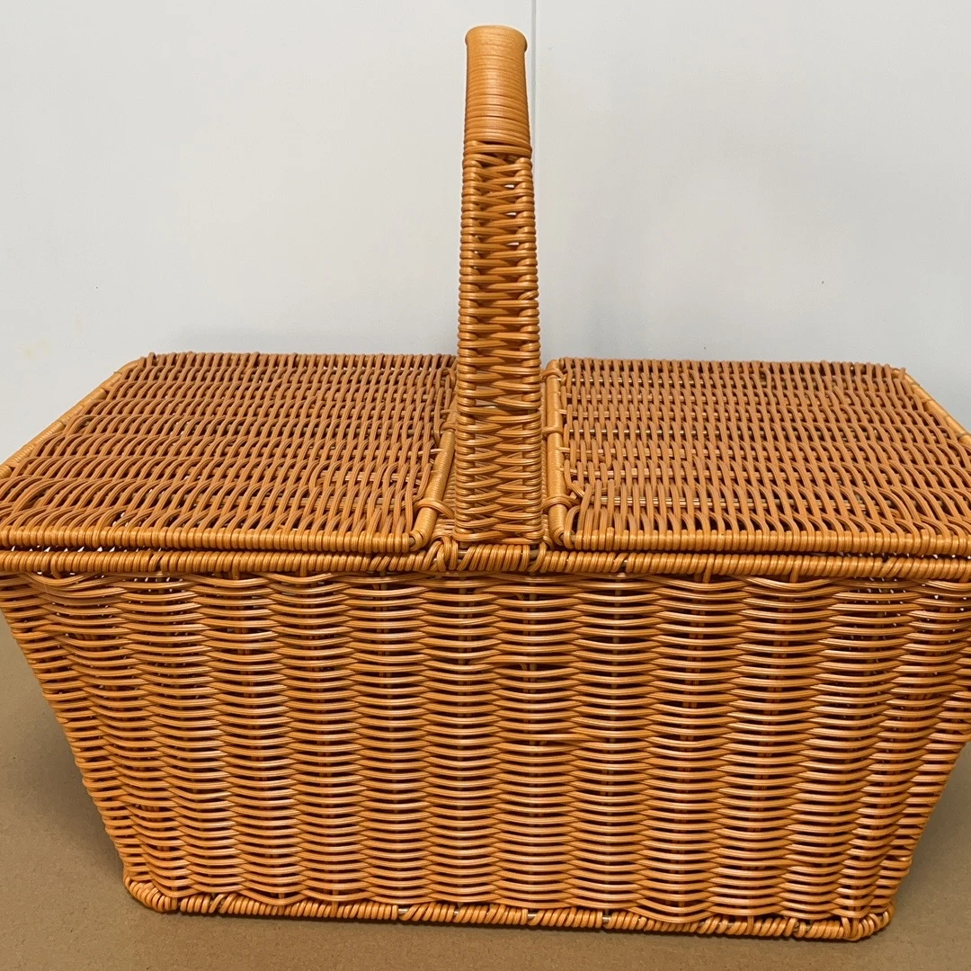 Outdoor Picnic & Shopping Portable Basket PP Rattan Woven Single Tier Fruit Cover Storage Basket Bye-Bye Basket