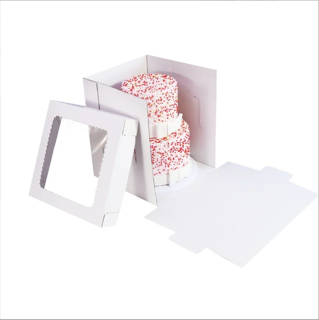 Hot Sale Custom Size Baking Square Tall Dessert Pastry Wedding Birthday Cake Carrier Paper Cake Packaging Box With Clear Window