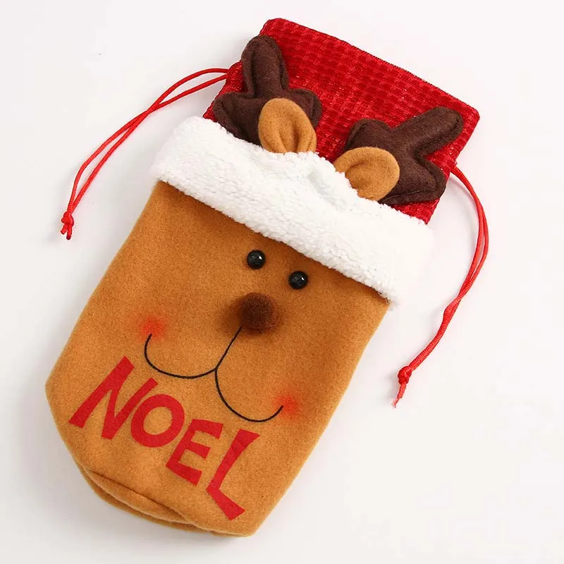 Christmas Decorations Home Decor Drawstring Santa Sack Noel Cute Reindeer Snowman Flannelette Wine Bottle Cover for Christmas