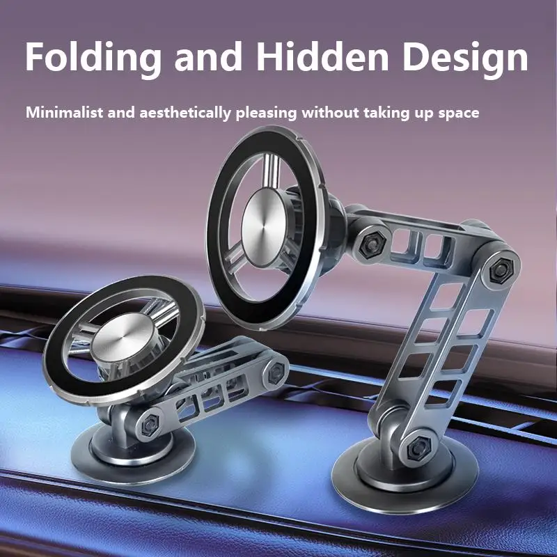 Dashboard Phone Car Mount Aluminum Alloy 360 Rotatable Foldable Magnetic Holder Super Strong Magnet Bracket