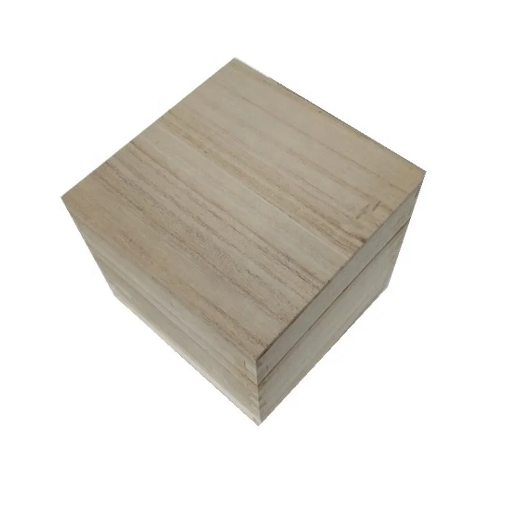 
unfinished Paulownia square wooden box for customized logo in stock 