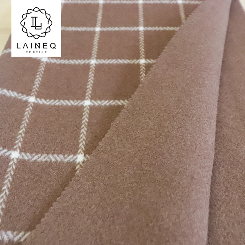 2023 Elegant Simplicity woolen double faced camel brown blue Grid Check fabric women overcoat for winter big check