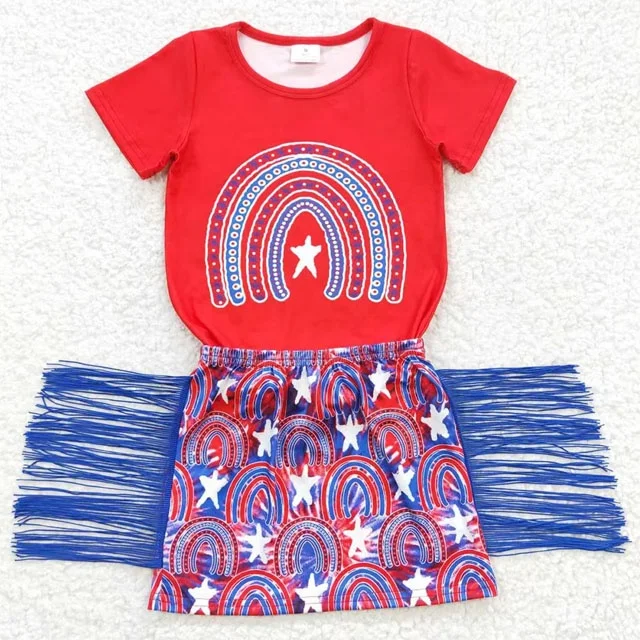 New Design Baby Girl  Boutique Clothes  Summer Western Outfits Toddler Kids Girls Clothing Short Sleeve Skirt Sets