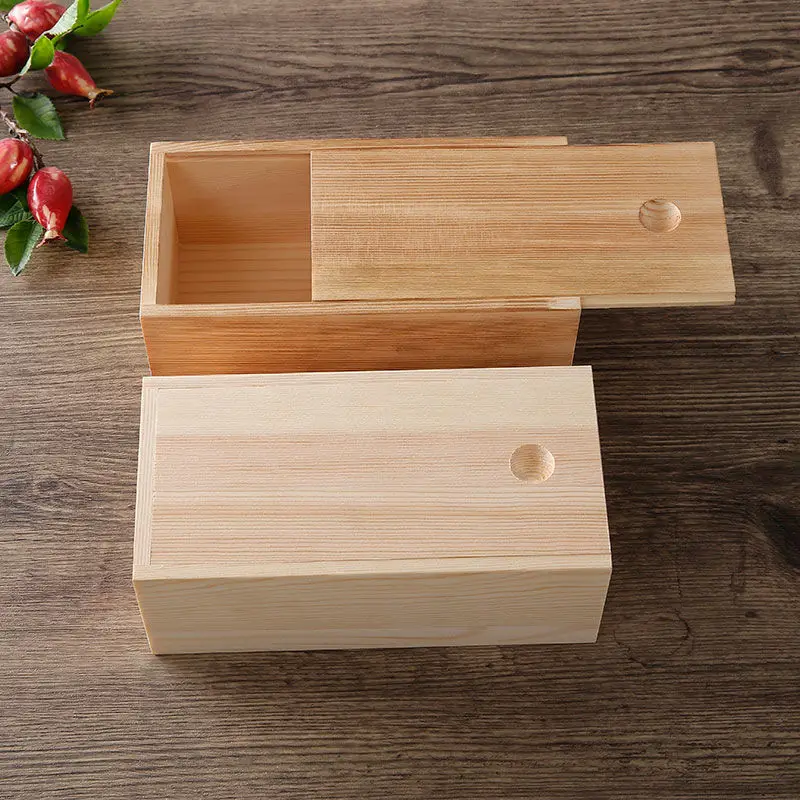 Wholesale Customized natural color Square Wooden Gift Boxes Packaging Box with sliding lid
