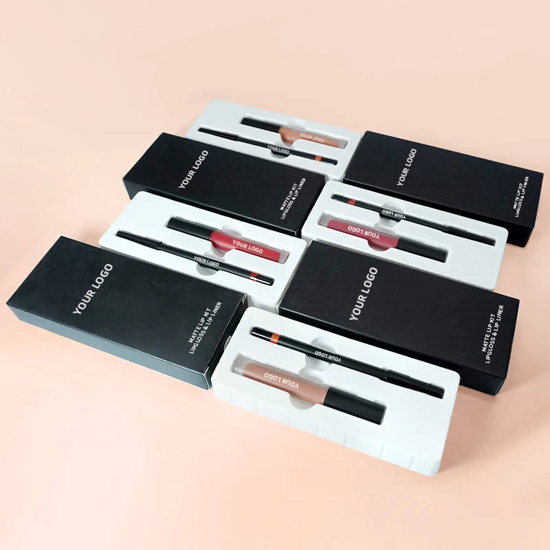 Vegan Matte 2 In 1 Lip Gloss Lip Liner Non Stick Cup Makeup Waterproof Long-lasting Custom Lip Set Cosmetics