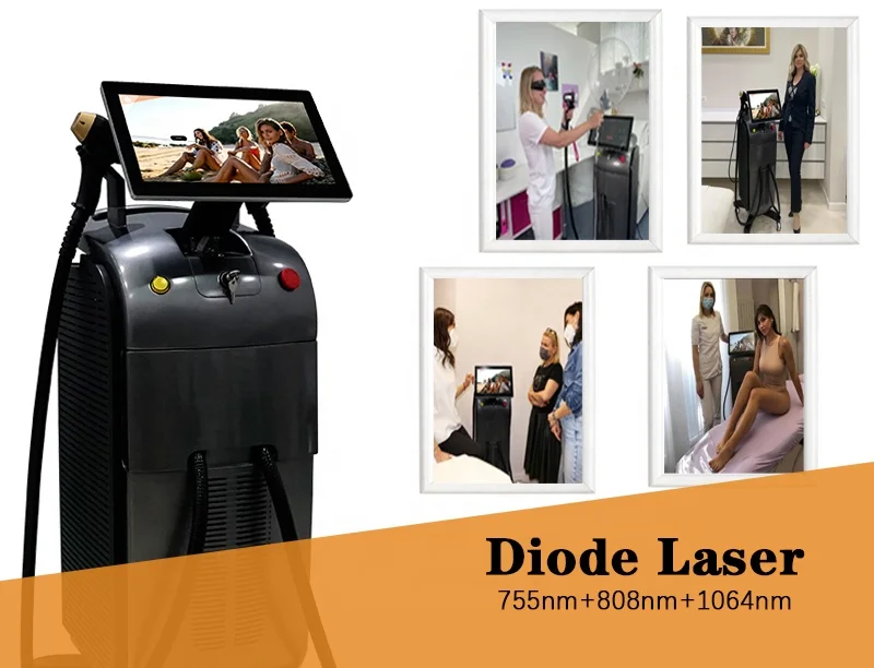 Ice Titanium 1600W Diode Laser Hair Removal Machine Micro Channel Germany Jenoptik Laser Bar Triple Wavelength 755+810+1064 SHR