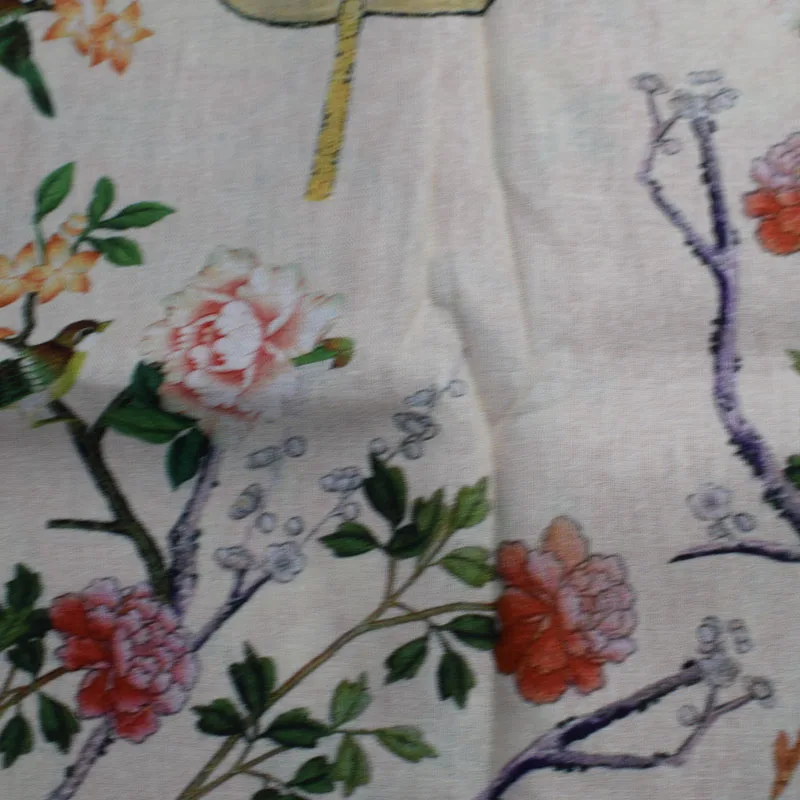 Linen Clothing Wholesale Beautiful Patterns Flower And Bird Pattern Custom Printed Fabric Design