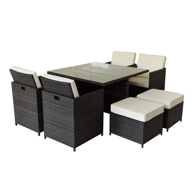 
Outdoor garden furniture rattan dining balcony table set 9 pcs cube set outdoor tables and chairs 