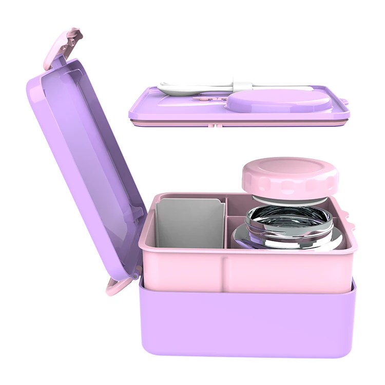 clamshell design premium leakproof 6 dividers lunch box with thermos bottle for kids easy clean bpa free lunch containers