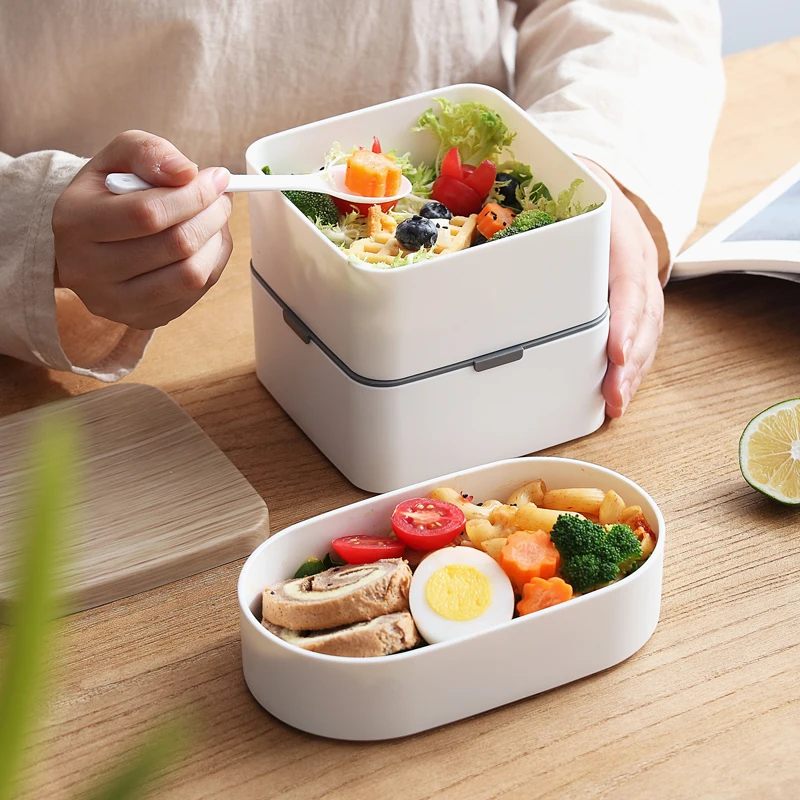 Bamboo Wood Grain 1 Layer/2 Layer Plastic Lunch Box Microwave Safe Adult Bento Lunch Box with Compartment