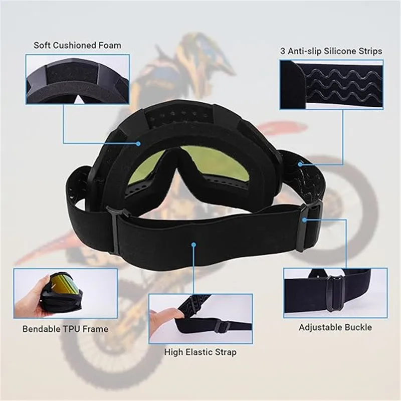 Motorcycle Goggles Dirt Bike Windproof ATV Goggles Dustproof Dirtbike Offroad Anti-Scratch Dirtbike Goggles
