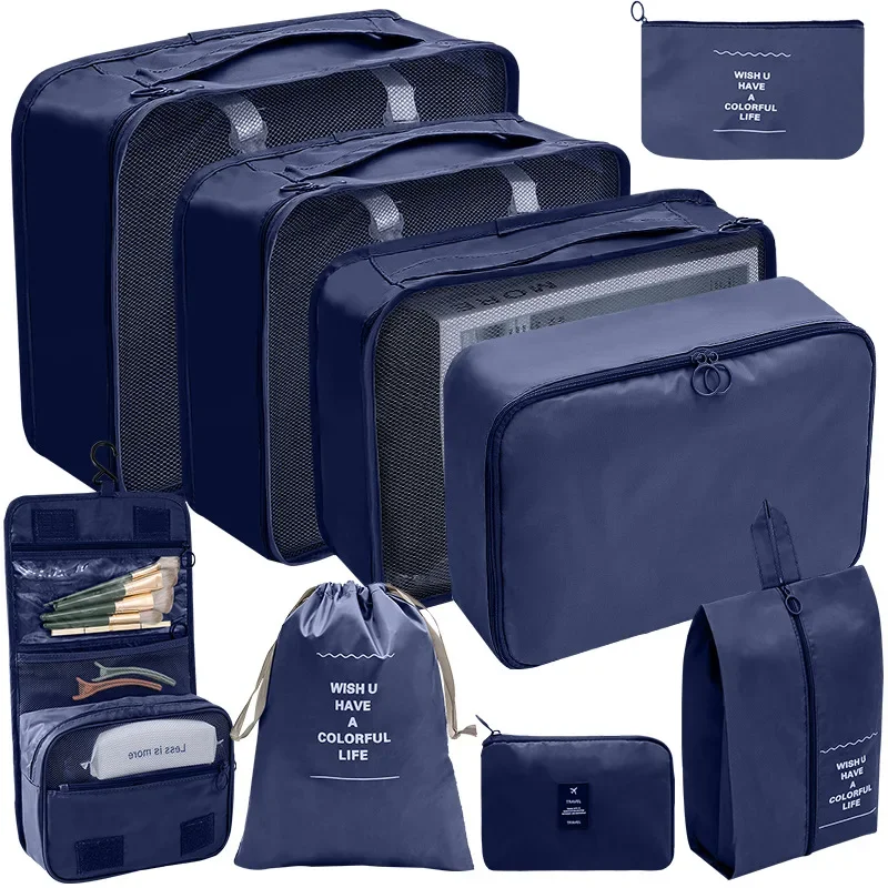 Wholesale Lightweight Travel Luggage Organizer Bags 9pcs Packing Cubes Travel bag Set with Laundry Shoe Bag Travel Organizer