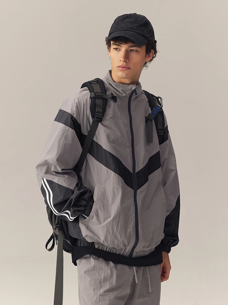 Custom Print Spring Summer Color Block 100% Nylon Windbreaker Jackets Unisex