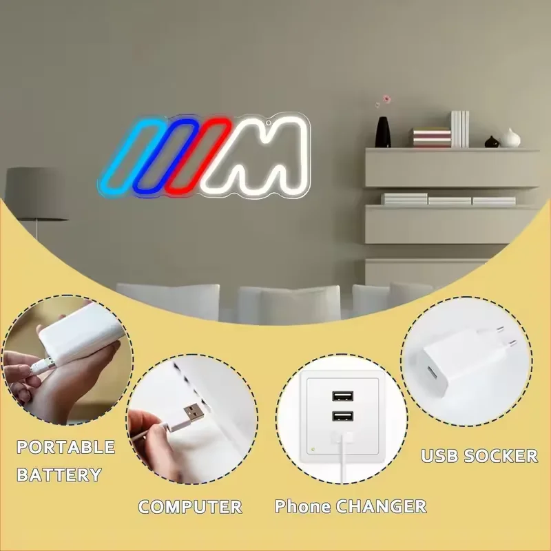 IIIM Car LED Light Neon Signs 5V USB Powered with Adjustable Brightness IP65 Rated for Garage Wall Decor