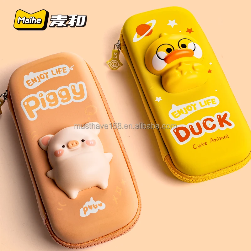 Maihe Maimai Girl Kids Waterproof EVA School Cute Pencil Case  With Zipper And Squishy Toy