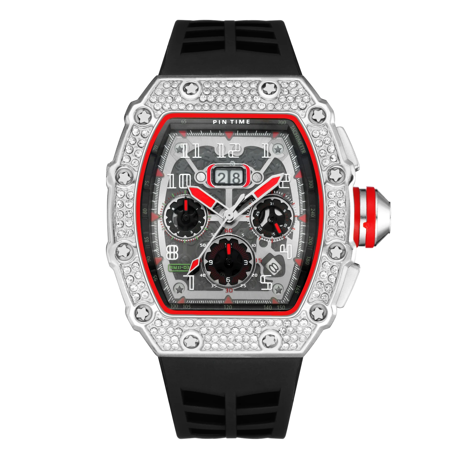 Luxury Diamond Iced Out RM Watch Men Calendar Business Quartz Wristwatch Custom Design