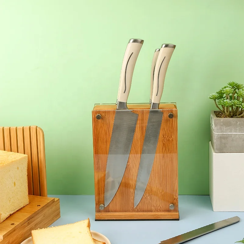 Магнитный блок кухонных ножей из натурального бамбука с акриловым щитом двухсторонний стенд для столовых приборов и держатели хранения