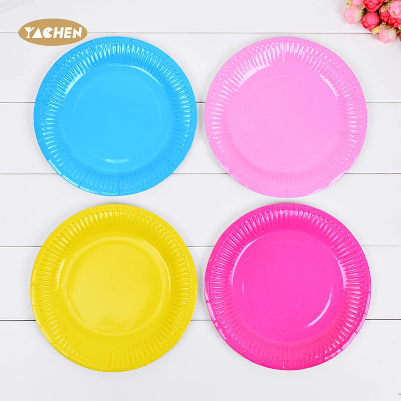 YACHEN 10Pcs/Bag 7 Inch Disposable Party Paper Plates DIY Various Colors Round Paper Plates for Kids Party Supplies