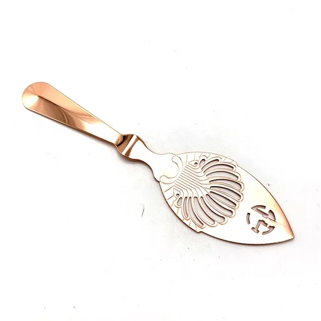 Copper Rose Gold Bar Tool Kitchen Spirit Beverages Cocktail Drinks Leaf Shaped Ice Sugar Strainer Absinthe Spoon