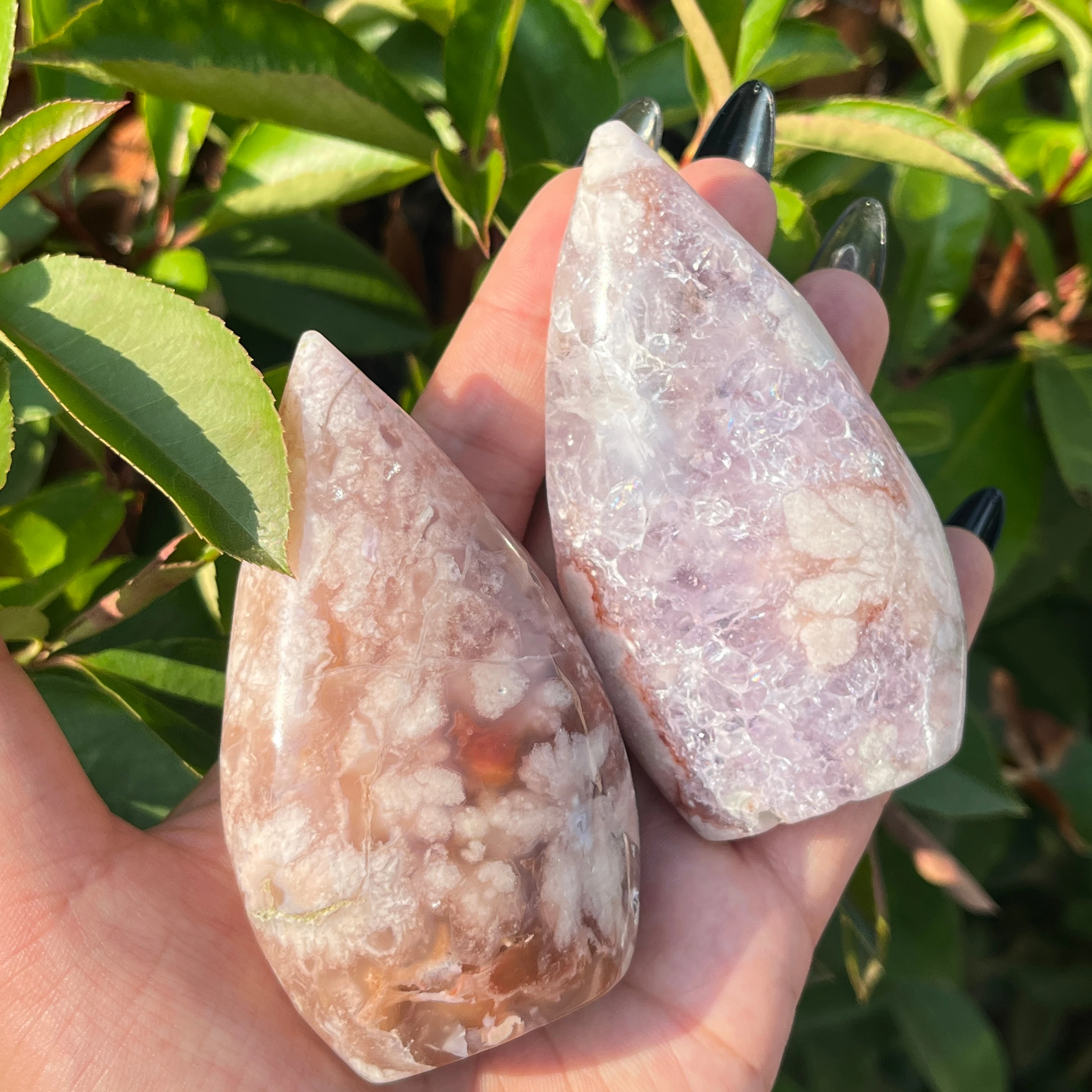 Wholesale Fanshi Natural Pink Flower Agate Teardrop Gemstone Polished Flame Crystal Crafts for Home Decoration Healing Gift