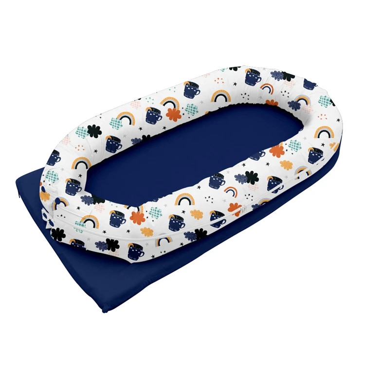 
100% Reversible Soft Cotton Portable Crib With Pillow Co-Sleeping Bed Infant Baby Bassinet Nest 