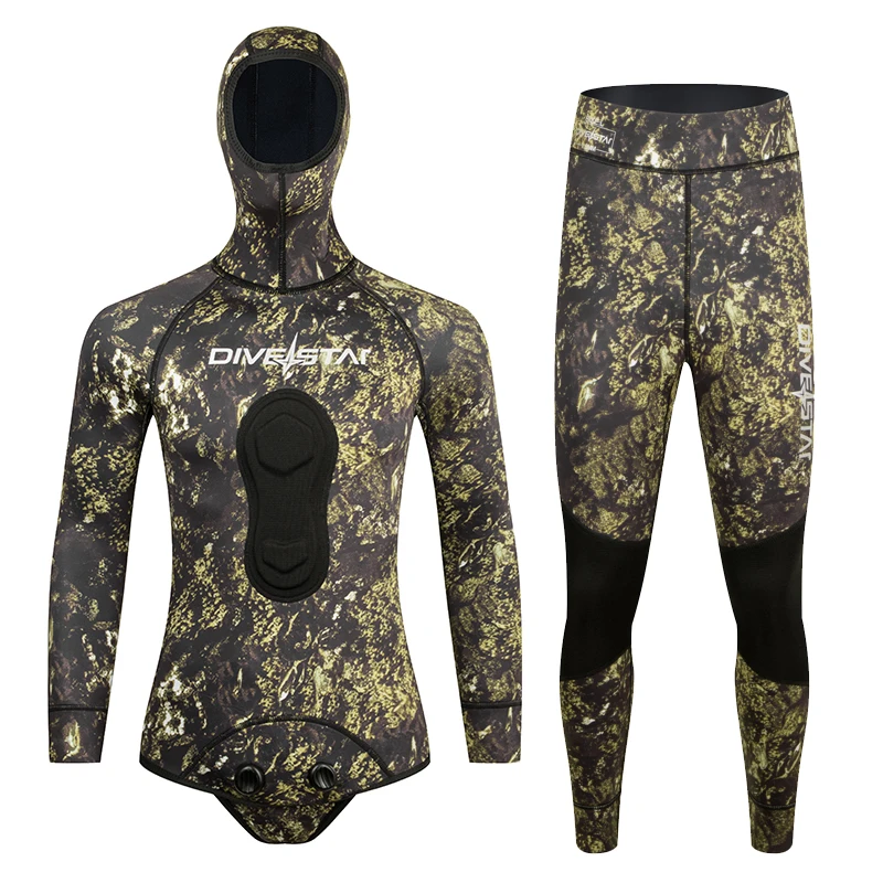 DIVESTAR New Design Camo traje de neopreno  SCR Neoprene Super Stretchy  Long Sleeve Anti-UV Flat Lock Spearfishing Wetsuit