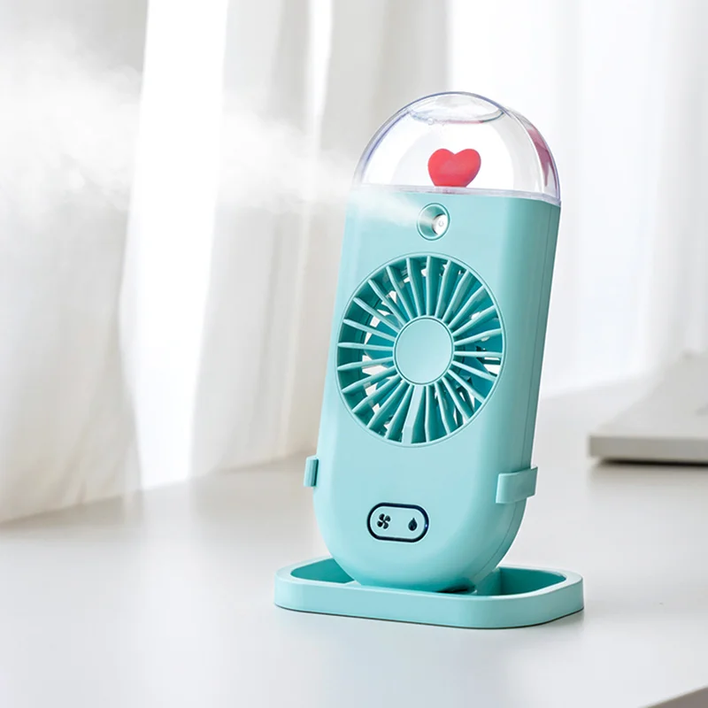 Outdoor USB Rechargeable Handheld Humidifier Fan Water Mist Air Cooling Tabletop Fan Night Light Spraying Portable Mini Fan