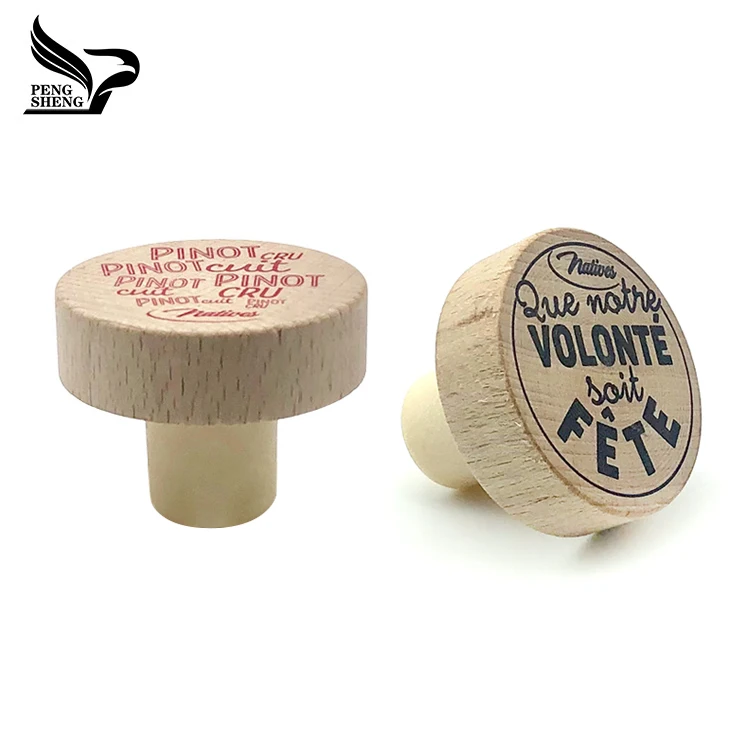 
Wholesale customized wooden top cap t shape wine glass bottle synthetic cork wine bottle cork stopper 