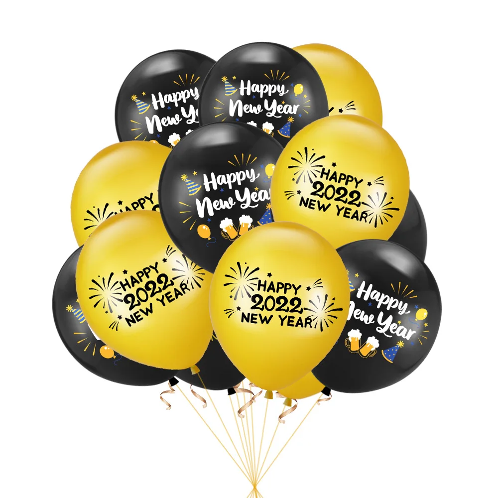 2022 Happy New Year Foil Balloons Photo Booth Frame Props Balloons Gold Black Banner Garland Navidad New Year Eve Party Supplies