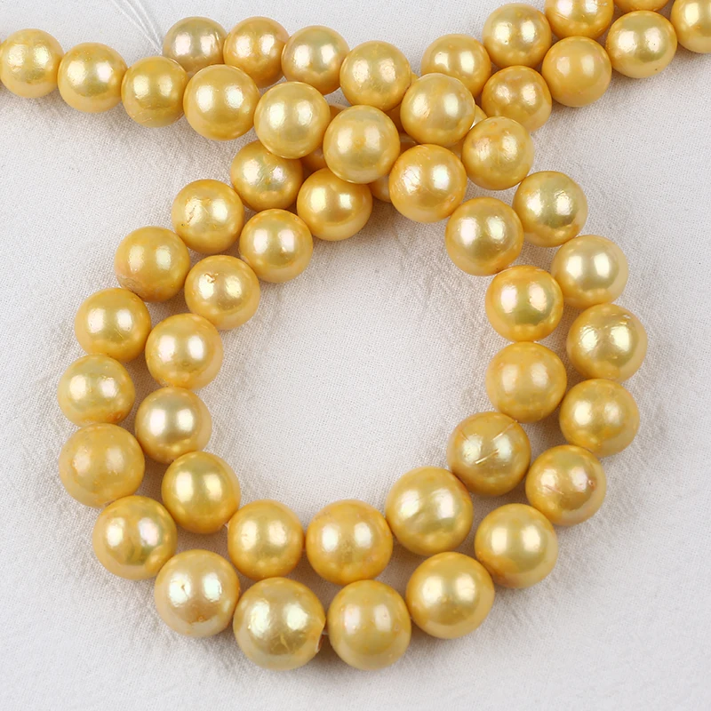 3A Grade 12-16mm Gold Edison Round Freshwater Pearl Strand For Jewelry Making