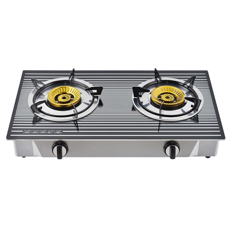 Factory direct dual burner grey tempered glass gas cooktop