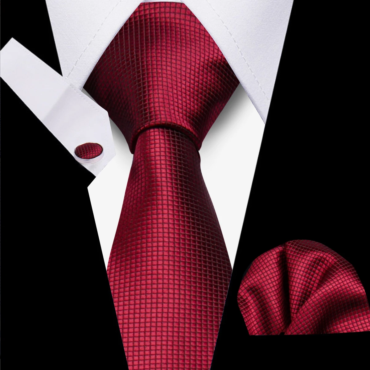 Burgundy Mens Tie Set Red Floral Silk Tie For Men Wedding Party Necktie Handkerchief Cufflinks Set