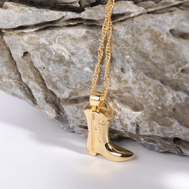 New Style Water-Wave Chain Necklace  Gold Plated Choker Necklace Cowboy Boot Necklace For Women
