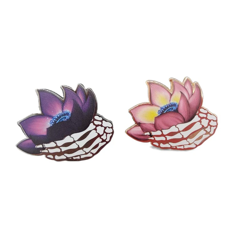 New Custom Metal Logo Gradient printing lapel pin design hard enamel lotus logo plant enamel pin