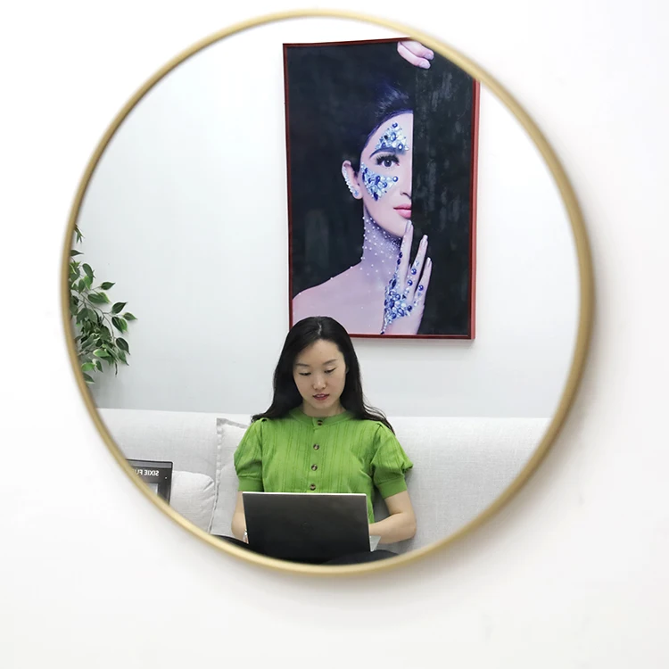 Circle Black Aluminum Alloy Frame Mounted Bathroom Decoration Hanging Wall Mirror 70*70cm