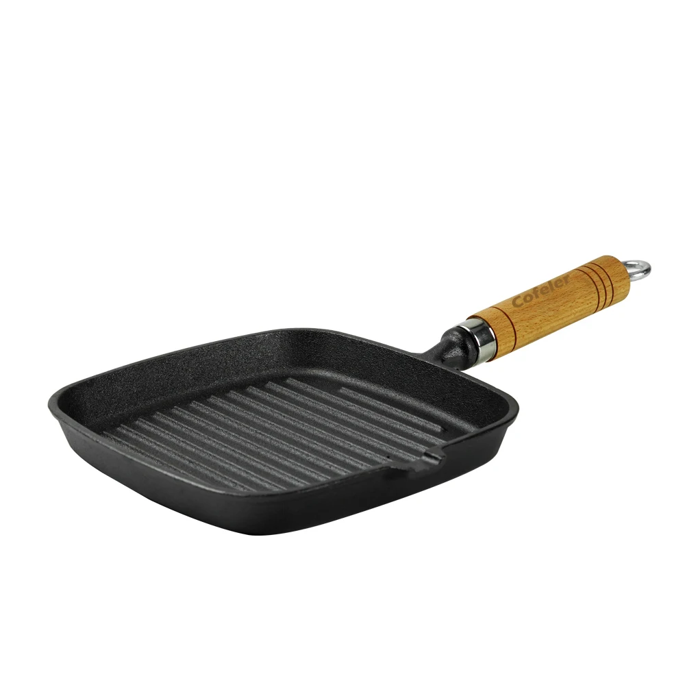 Cofeler Wholesale Nonstick Cookware Square Cast Iron Skillet Pre Seasoned Grill Pan Frying Pan for BBQ home cooking