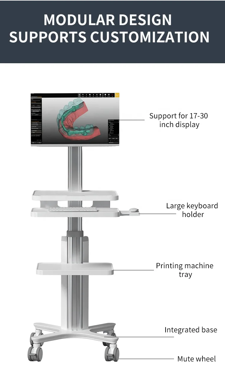 Medical Check RV Mobile Cart Plastic Workstation Adjustable Medical Trolley Cart With UPS Battery