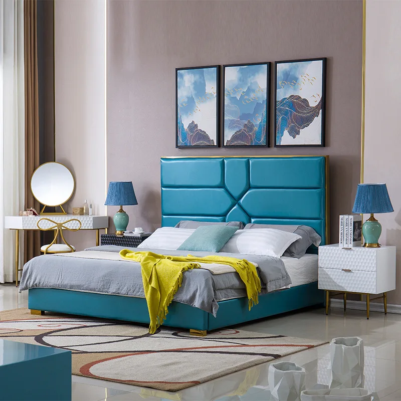 Wholesale Modern Bedroom Furniture King Size Solid Wood Upholstered Double Bed
