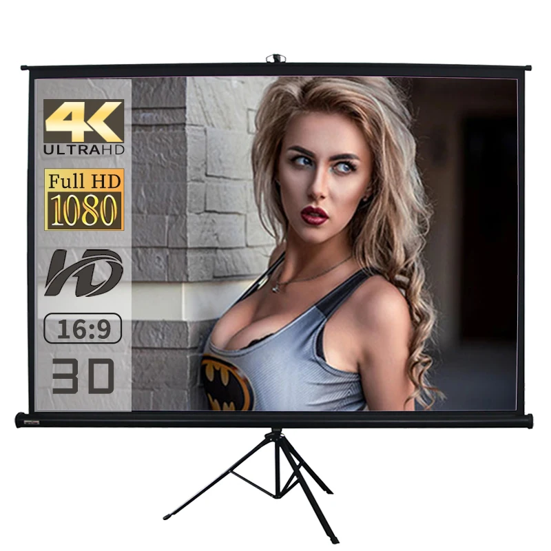 100 120 inch 16:9 4:3 Outdoor HD cinema projector screen home wall mounted foldable portable stand tripod projection screen