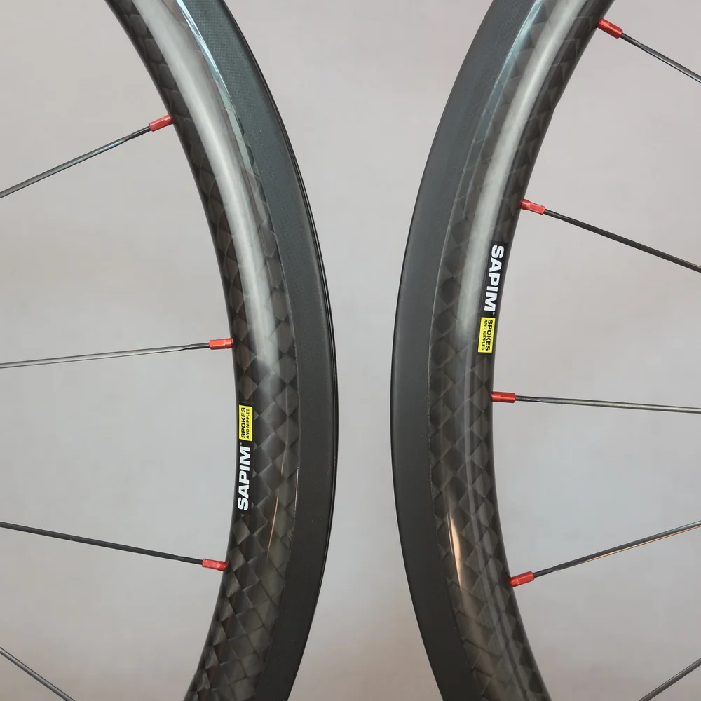Rim Brake 11-Speed Road Bicycle Wheels 38*25mm Tubeless 12K Glossy With DT350 hub Brake Surface Red External Nipples