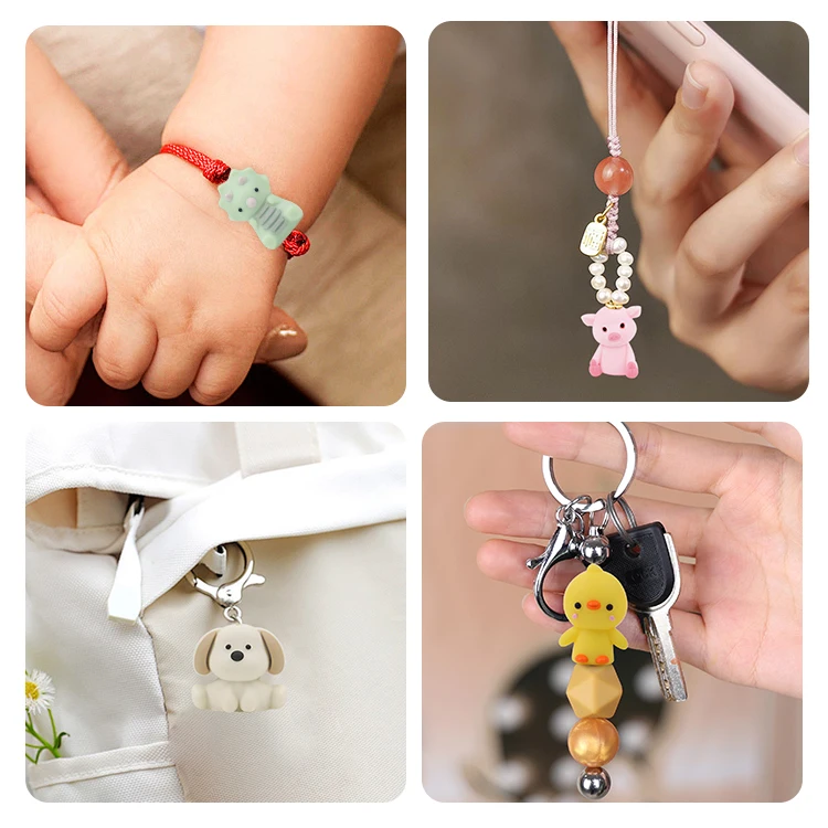 Hot Selling Custom Jewelry Bracelet Diy Accessories Loose Beads Beaded Keychain Penguin Dinosaur Dog Elephant 3d Animal Beads